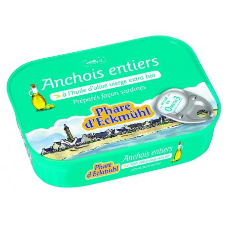Anchois entier à l'huile olive vierge extra bio 115gr Phare d'Eckmühl