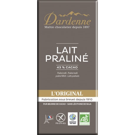 Tablette chocolat lait praliné 100g