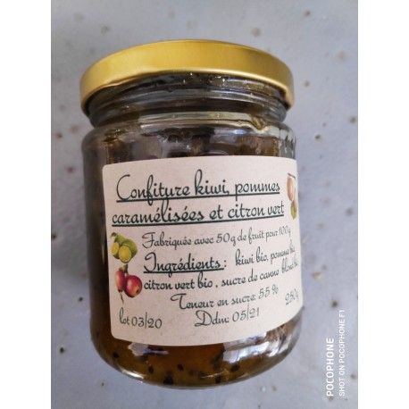 Confiture kiwis, pommes caramélisées, citrons verts , 250 g