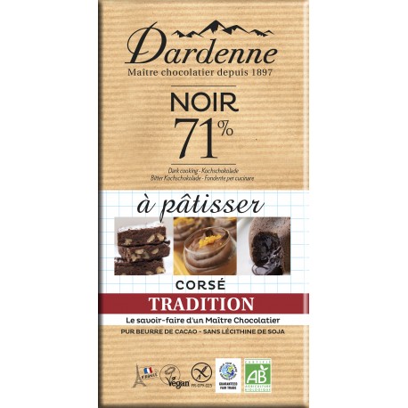 Tablette chocolat noir à patisser 71% Dardenne